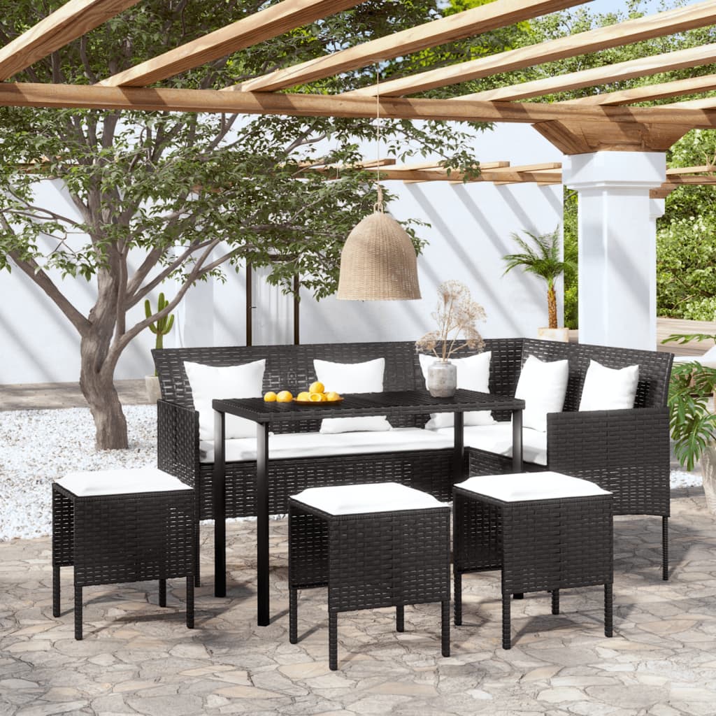 5-tlg. Sofagarnitur in L-Form mit Kissen Poly Rattan Schwarz - Pazzar.ch
