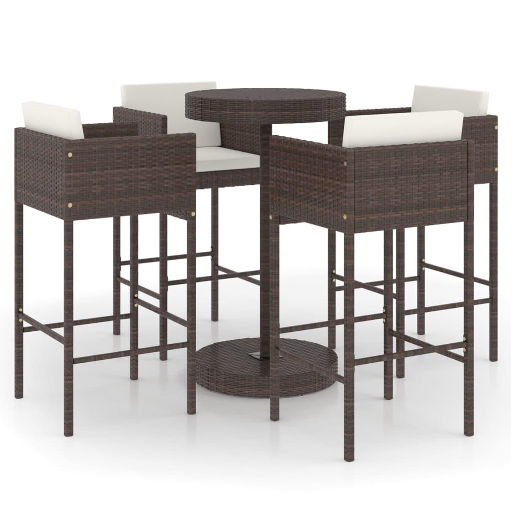 5-tlg. Gartenbar-Set mit Kissen Poly Rattan Braun - Pazzar.ch