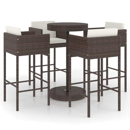 5-tlg. Gartenbar-Set mit Kissen Poly Rattan Braun - Pazzar.ch