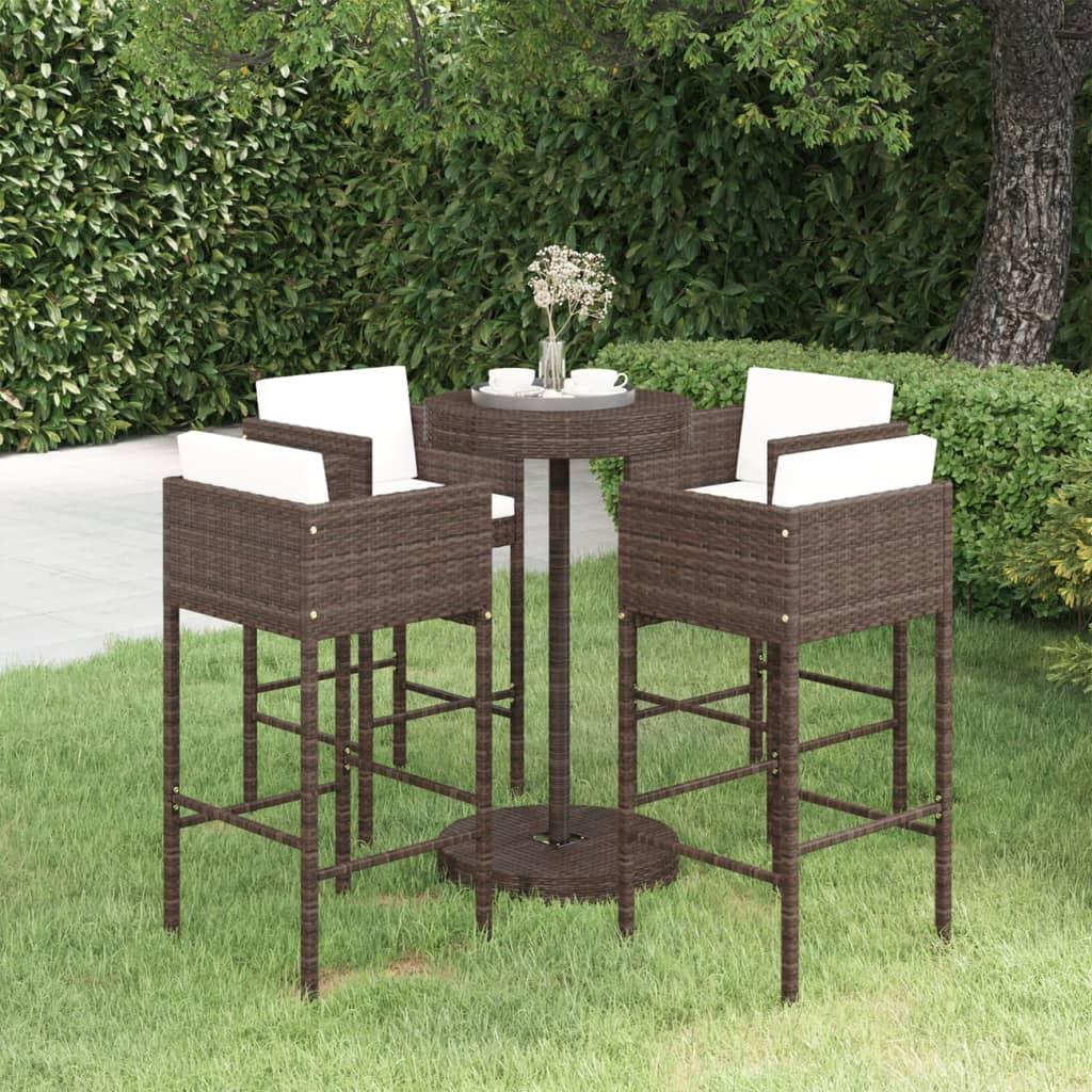 5-tlg. Gartenbar-Set mit Kissen Poly Rattan Braun - Pazzar.ch