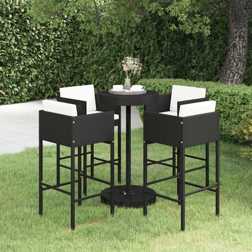 5-tlg. Gartenbar-Set mit Kissen Poly Rattan Schwarz - Pazzar.ch