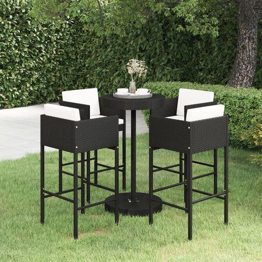 5-tlg. Gartenbar-Set mit Kissen Poly Rattan Schwarz - Pazzar.ch