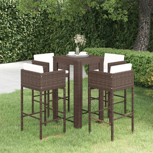 5-tlg. Gartenbar-Set mit Kissen Poly Rattan Braun - Pazzar.ch