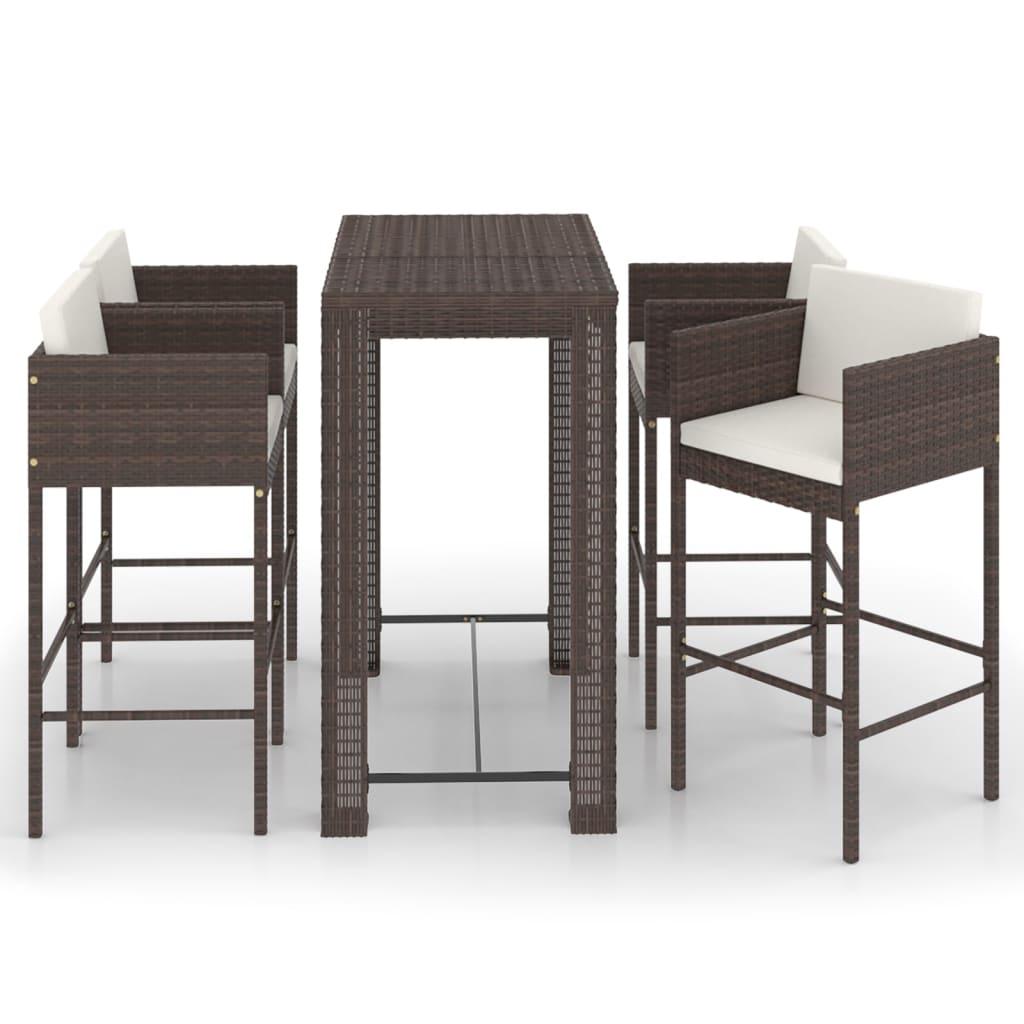 5-tlg. Gartenbar-Set mit Kissen Poly Rattan Braun - Pazzar.ch