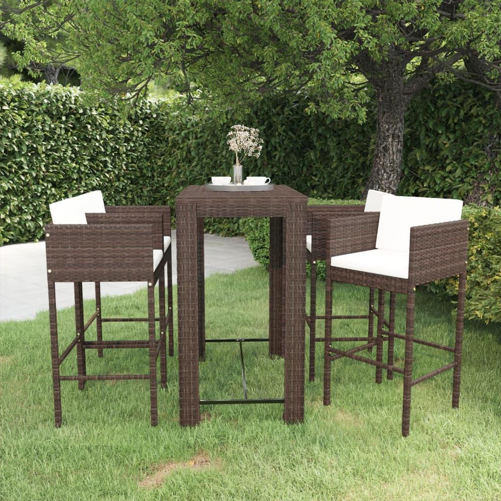 5-tlg. Gartenbar-Set mit Kissen Poly Rattan Braun - Pazzar.ch