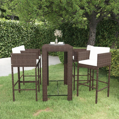 5-tlg. Gartenbar-Set mit Kissen Poly Rattan Braun - Pazzar.ch