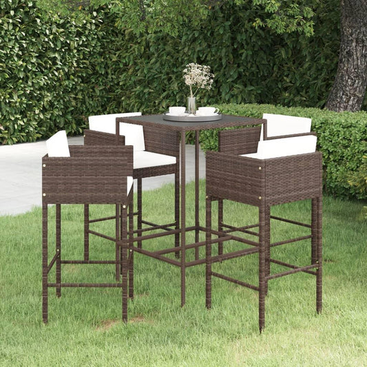 5-tlg. Gartenbar-Set mit Kissen Poly Rattan Braun - Pazzar.ch