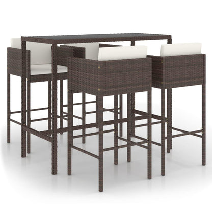 5-tlg. Gartenbar-Set mit Kissen Poly Rattan Braun - Pazzar.ch