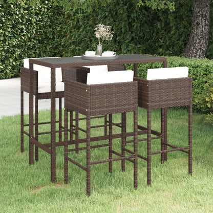 5-tlg. Gartenbar-Set mit Kissen Poly Rattan Braun - Pazzar.ch
