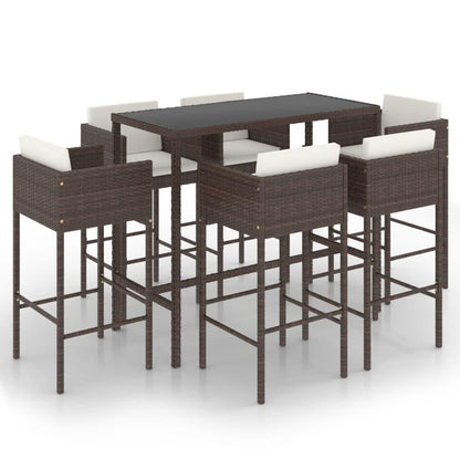 7-tlg. Gartenbar-Set mit Kissen Poly Rattan Braun - Pazzar.ch