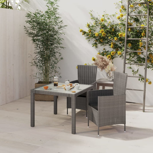 3-tlg. Garten-Essgruppe mit Auflagen Poly Rattan Grau - Pazzar.ch