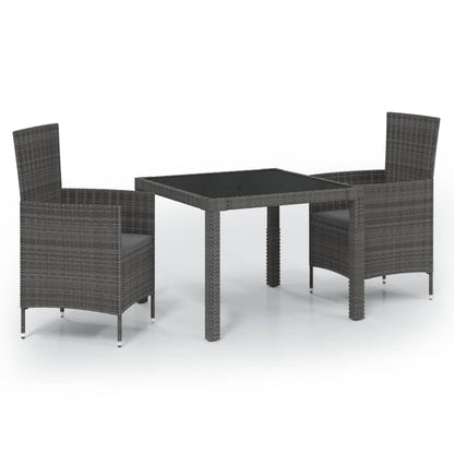 3-tlg. Garten-Essgruppe mit Auflagen Poly Rattan Grau - Pazzar.ch