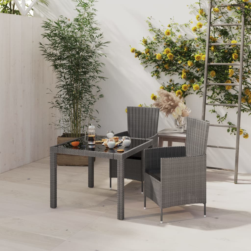 3-tlg. Garten-Essgruppe mit Auflagen Poly Rattan Grau - Pazzar.ch
