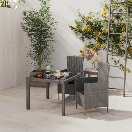 3-tlg. Garten-Essgruppe mit Auflagen Poly Rattan Grau - Pazzar.ch