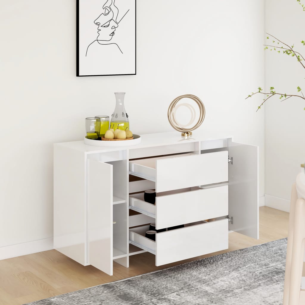 Sideboard 3 Schubladen Hochglanz-Weiß 120x41x75cm Holzwerkstoff - Pazzar.ch