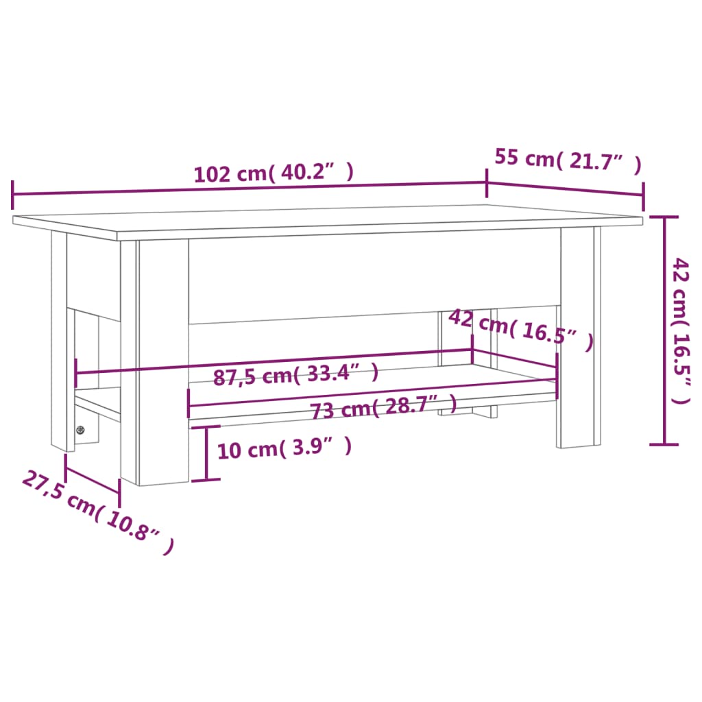 Couchtisch Schwarz 102x55x42 cm Holzwerkstoff - Pazzar.ch