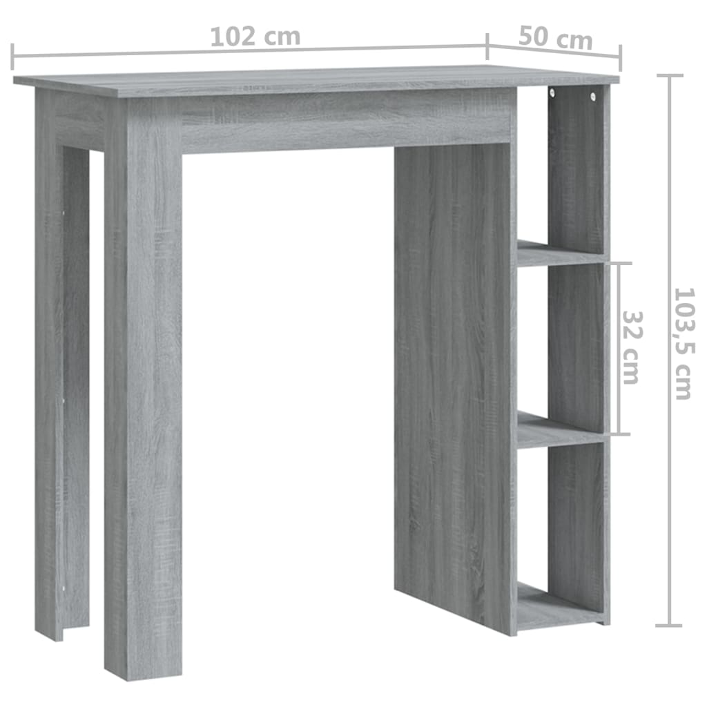 Bartisch mit Regal Grau Sonoma 102x50x103,5 cm Holzwerkstoff - Pazzar.ch