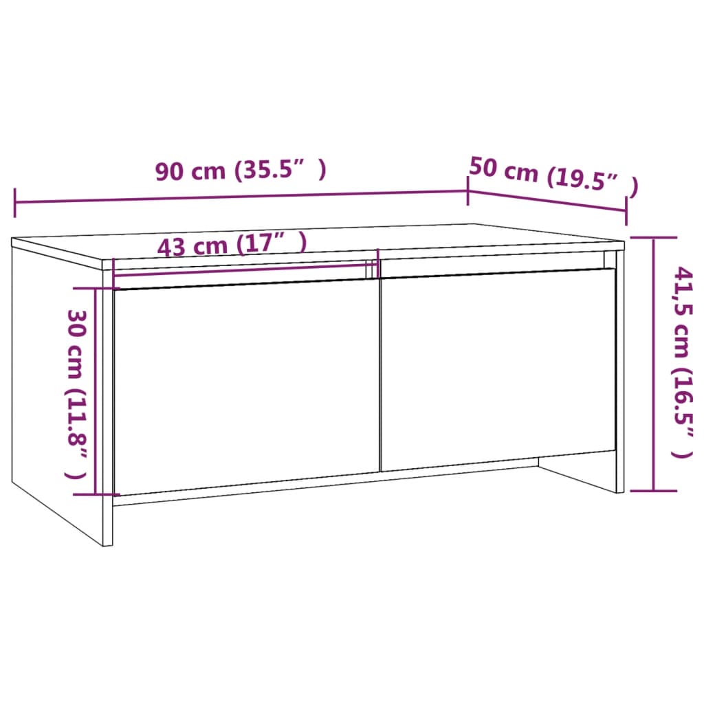 Couchtisch Braun Eichen-Optik 90x50x41,5 cm Holzwerkstoff - Pazzar.ch