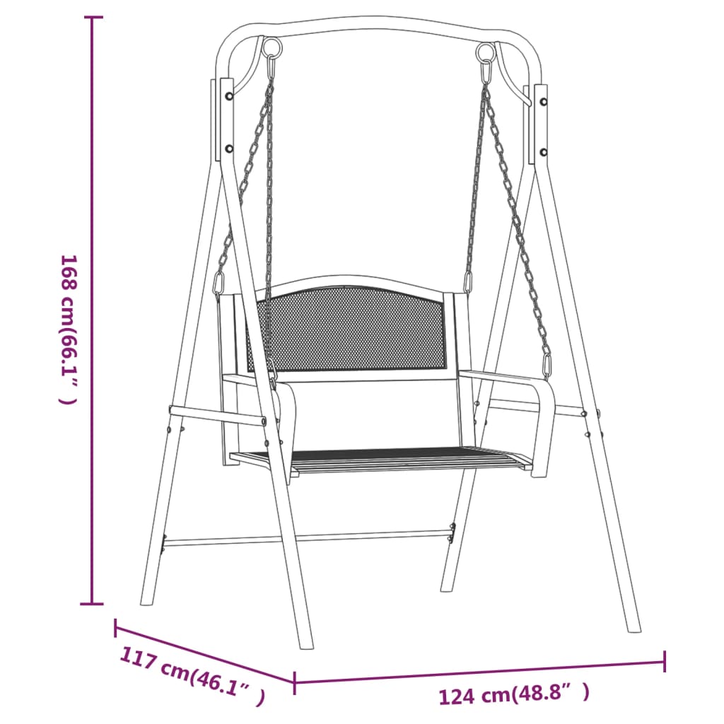 Hollywoodschaukel 124 cm Schwarz Stahl - Pazzar.ch