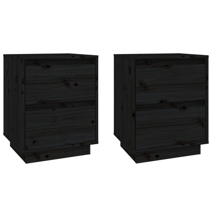 Nachttische 2 Stk. Schwarz 40x35x50 cm Massivholz Kiefer - Pazzar.ch