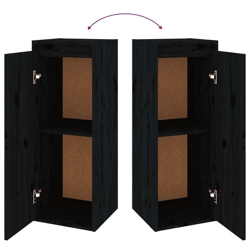 Wandschrank Schwarz 30x30x80 cm Massivholz Kiefer