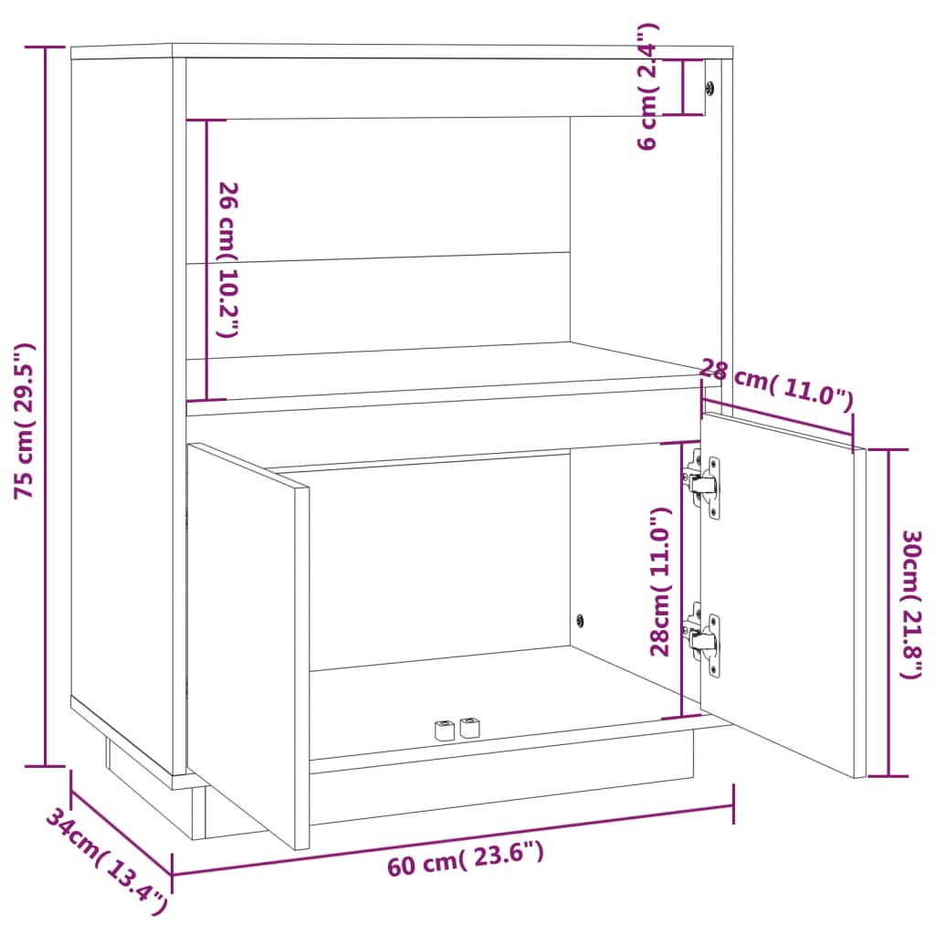 Sideboard 60x34x75 cm Massivholz Kiefer - Pazzar.ch