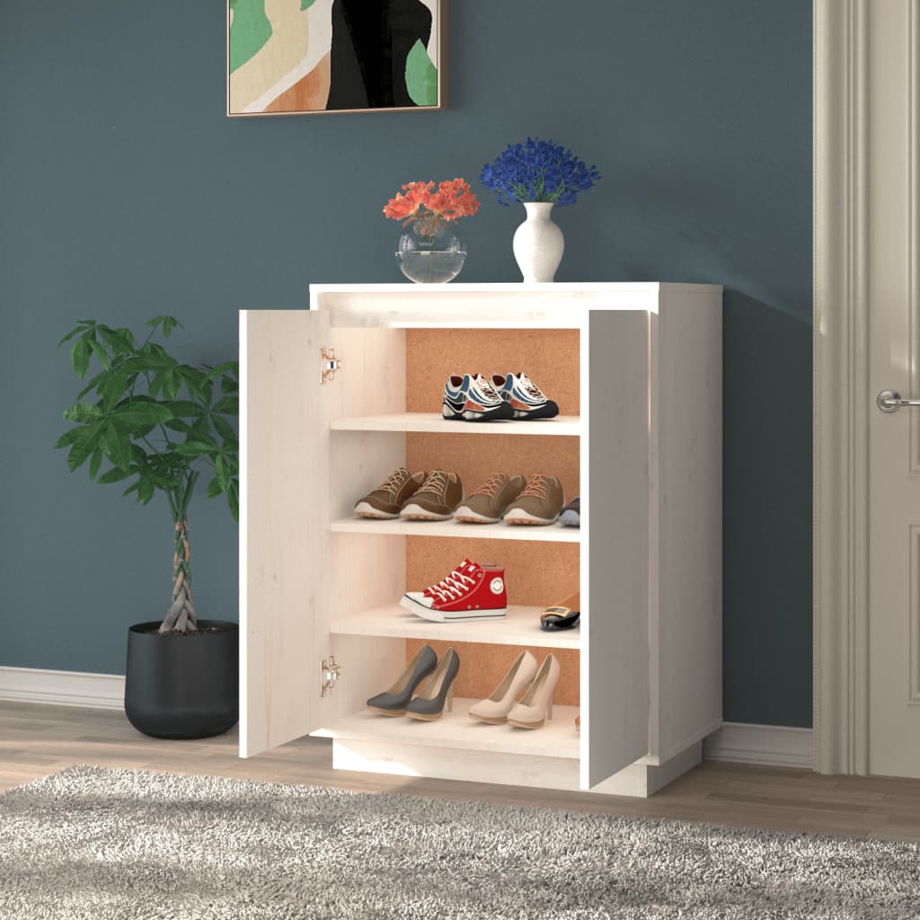 Schuhschrank Weiß 60x35x80 cm Massivholz Kiefer - Pazzar.ch