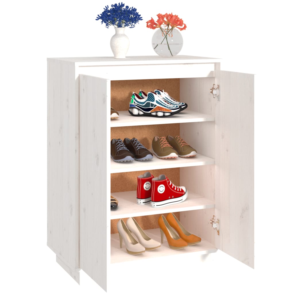 Schuhschrank Weiß 60x35x80 cm Massivholz Kiefer - Pazzar.ch