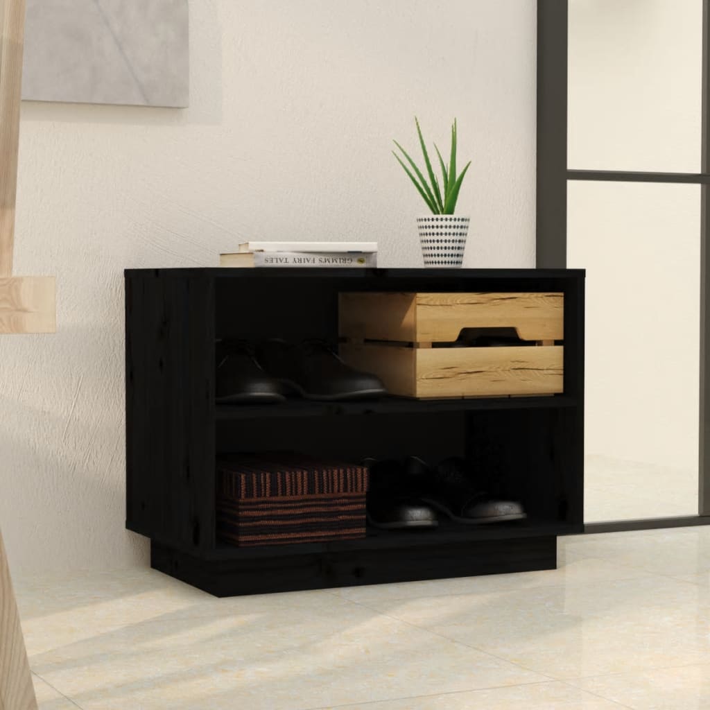 Schuhschrank Schwarz 60x34x45 cm Massivholz Kiefer - Pazzar.ch