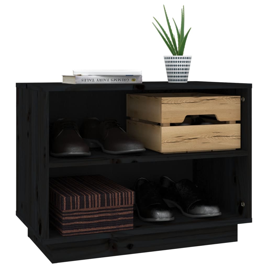 Schuhschrank Schwarz 60x34x45 cm Massivholz Kiefer - Pazzar.ch