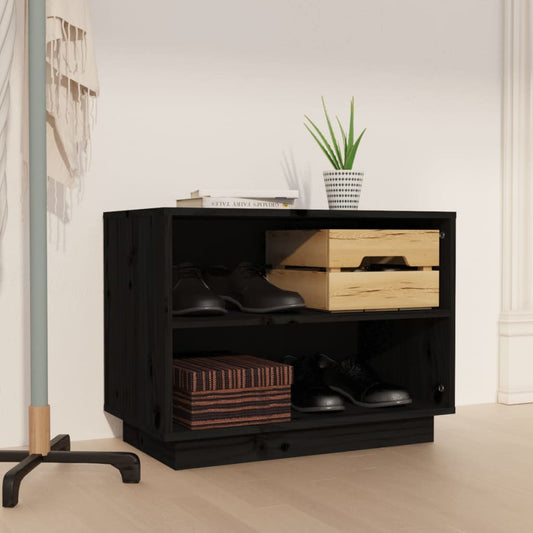 Schuhschrank Schwarz 60x34x45 cm Massivholz Kiefer - Pazzar.ch