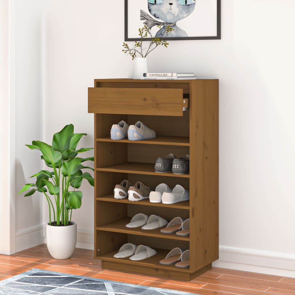 Schuhregal Honigbraun 60x34x105 cm Massivholz Kiefer - Pazzar.ch