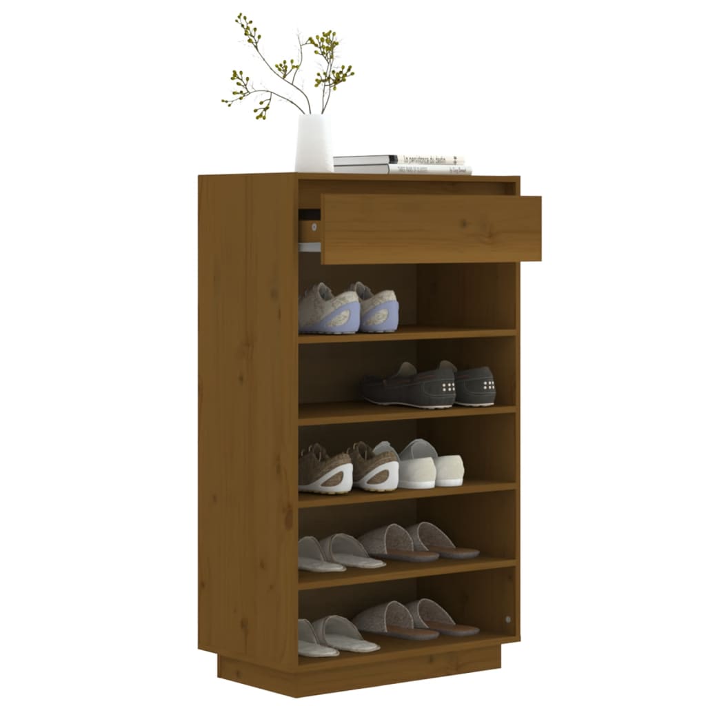 Schuhregal Honigbraun 60x34x105 cm Massivholz Kiefer - Pazzar.ch