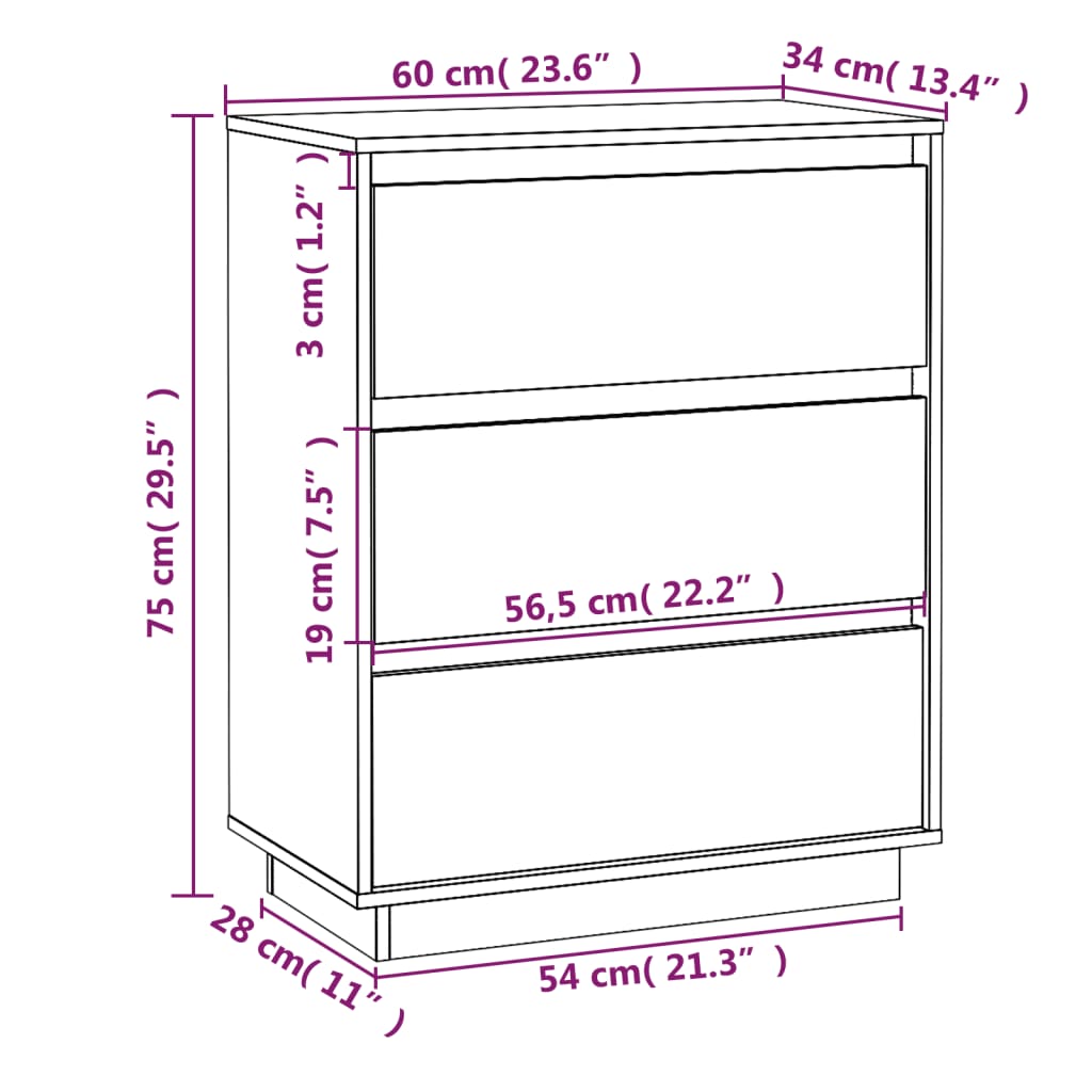 Sideboard Weiß 60x34x75 cm Massivholz Kiefer - Pazzar.ch