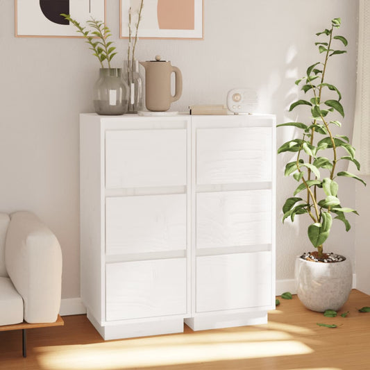 Sideboards 2 Stk. Weiß 32x34x75 cm Massivholz Kiefer - Pazzar.ch