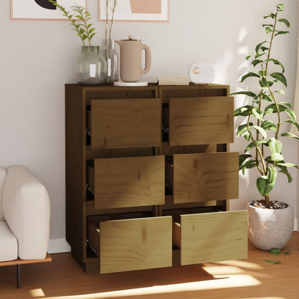 Sideboards 2 Stk. Honigbraun 32x34x75 cm Massivholz Kiefer - Pazzar.ch