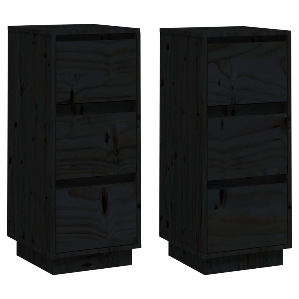 Sideboards 2 Stk. Schwarz 32x34x75 cm Massivholz Kiefer - Pazzar.ch