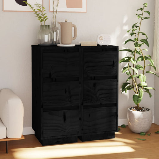 Sideboards 2 Stk. Schwarz 32x34x75 cm Massivholz Kiefer - Pazzar.ch