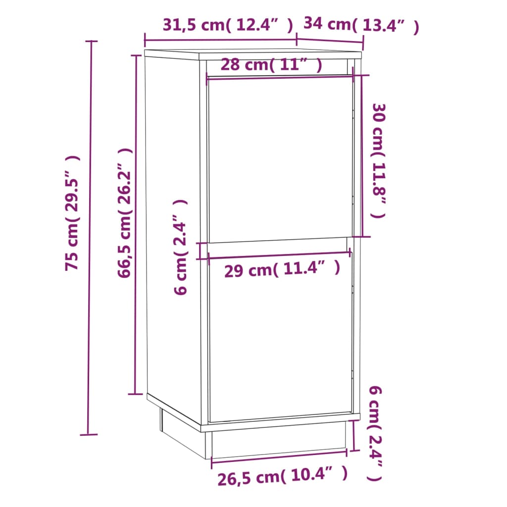 Sideboards 2 Stk. Weiß 31,5x34x75 cm Massivholz Kiefer - Pazzar.ch