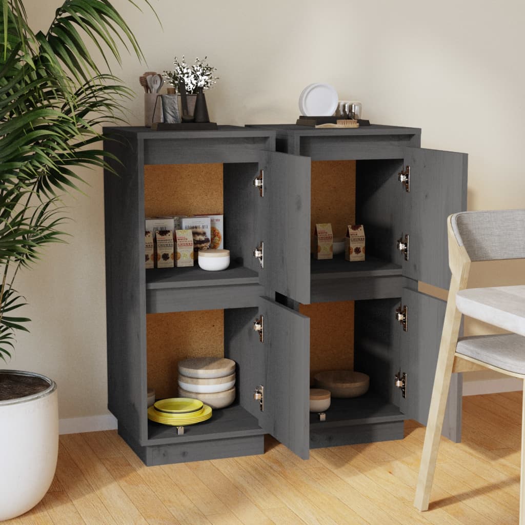 Sideboards 2 Stk. Grau 31,5x34x75 cm Massivholz Kiefer - Pazzar.ch