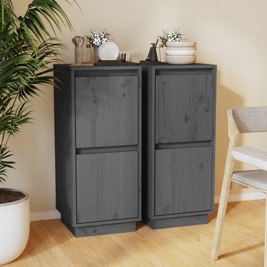 Sideboards 2 Stk. Grau 31,5x34x75 cm Massivholz Kiefer - Pazzar.ch