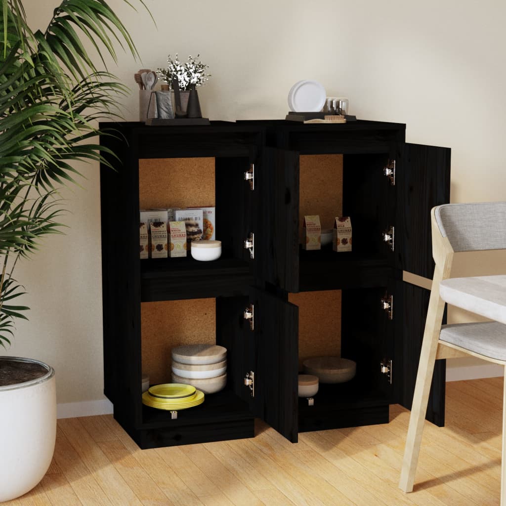 Sideboards 2 Stk. Schwarz 31,5x34x75 cm Massivholz Kiefer - Pazzar.ch