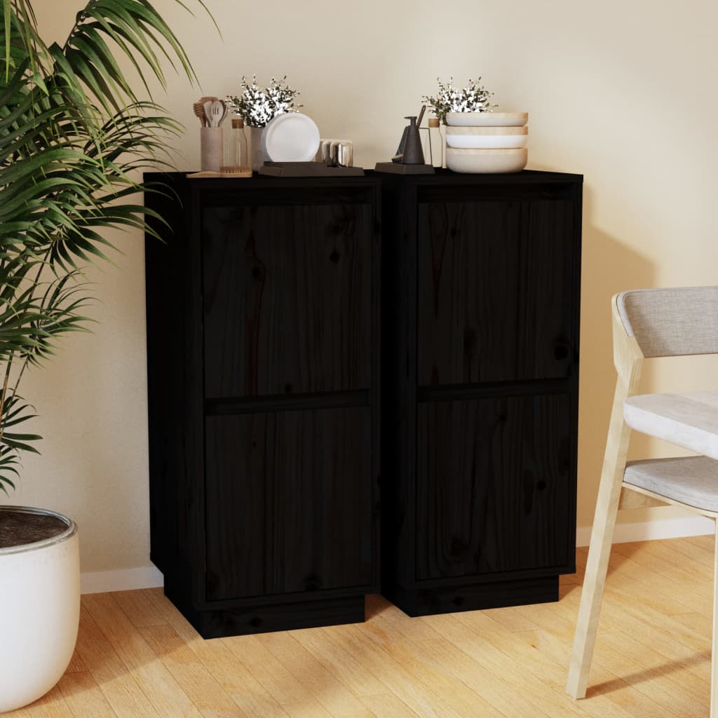 Sideboards 2 Stk. Schwarz 31,5x34x75 cm Massivholz Kiefer - Pazzar.ch