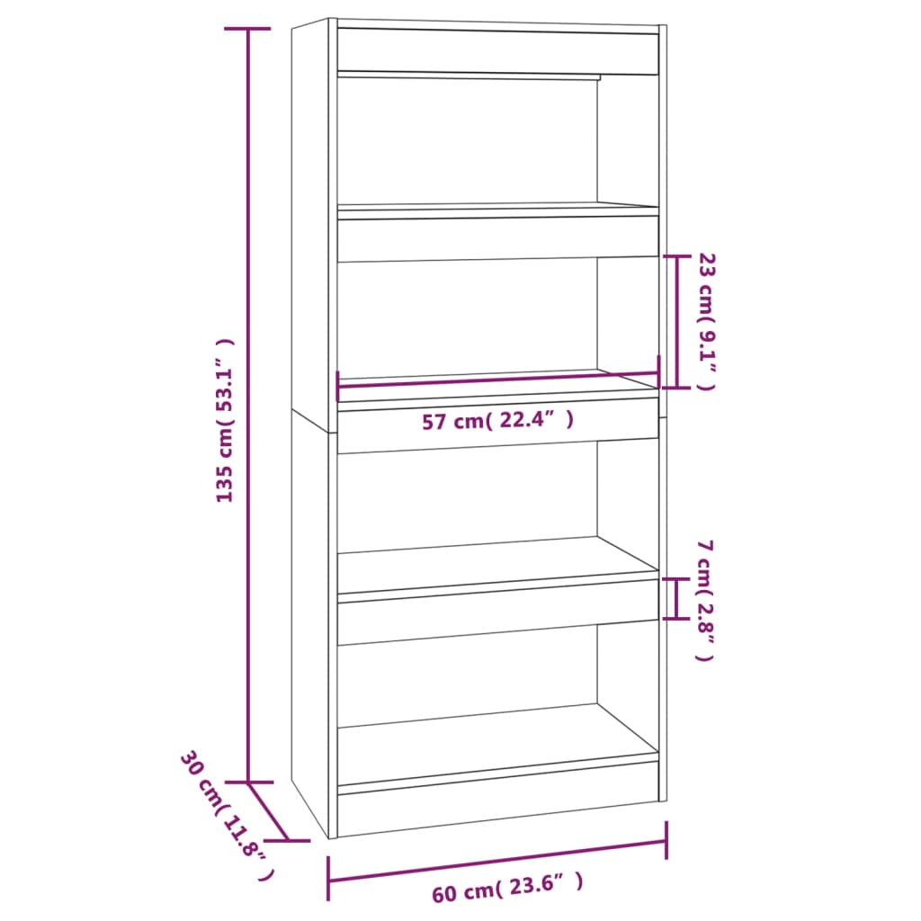 Bücherregal/Raumteiler Weiß 60x30x135 cm Holzwerkstoff - Pazzar.ch