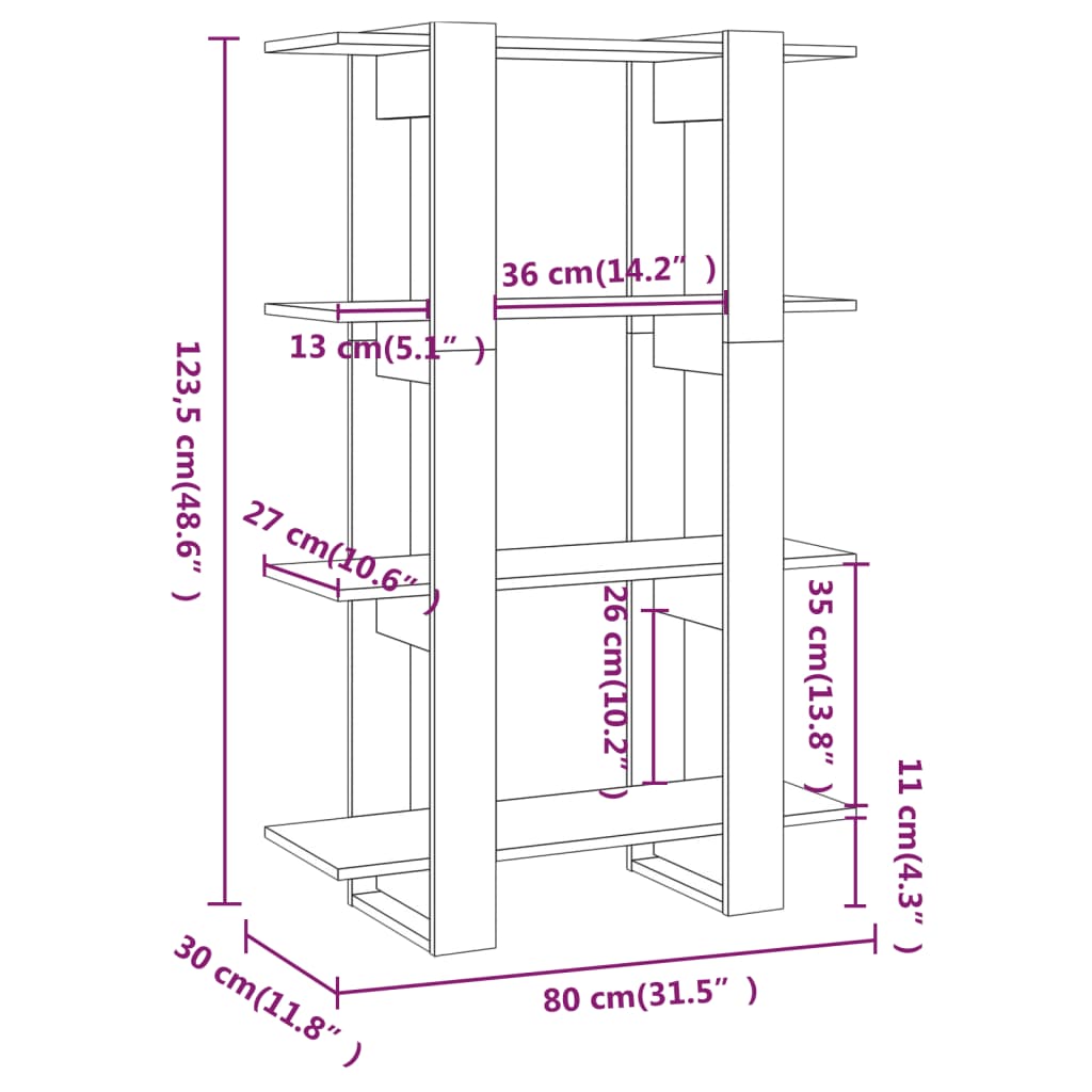 Bücherregal/Raumteiler Grau Sonoma 80x30x123,5 cm - Pazzar.ch
