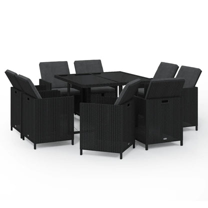 9-tlg. Garten-Essgruppe mit Auflagen Poly Rattan Schwarz - Pazzar.ch