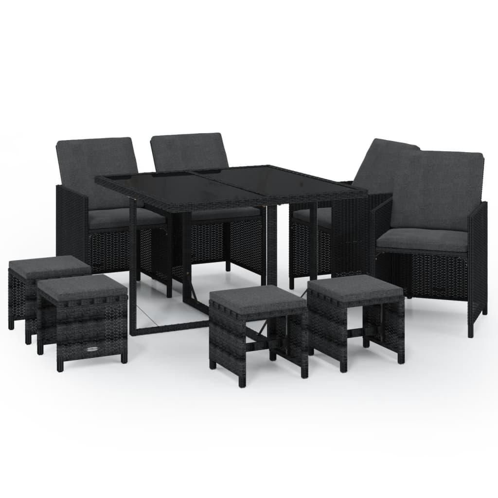 9-tlg. Garten-Essgruppe mit Auflagen Poly Rattan Schwarz - Pazzar.ch