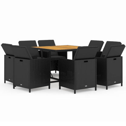9-tlg. Garten-Essgruppe mit Kissen Poly Rattan Schwarz - Pazzar.ch