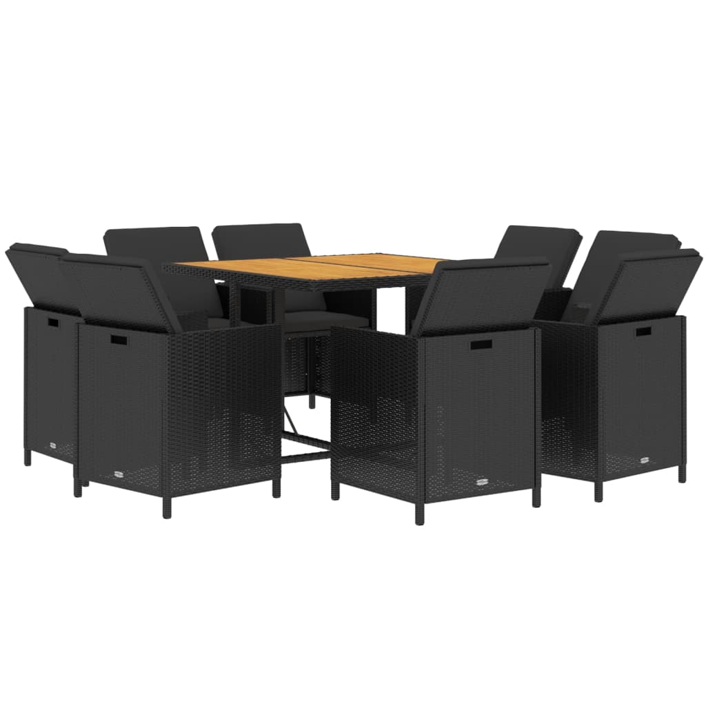 9-tlg. Garten-Essgruppe mit Kissen Poly Rattan Schwarz - Pazzar.ch