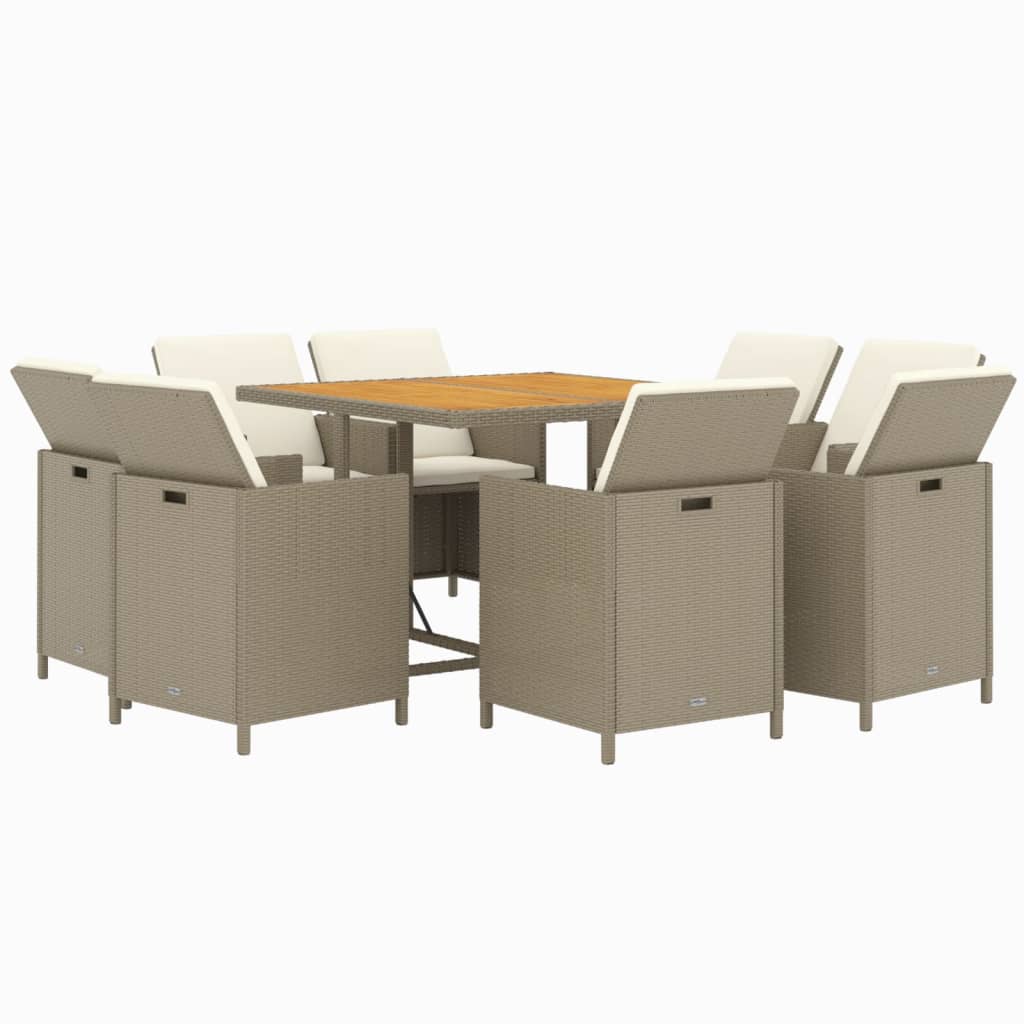 9-tlg. Garten-Essgruppe mit Kissen Poly Rattan Beige - Pazzar.ch